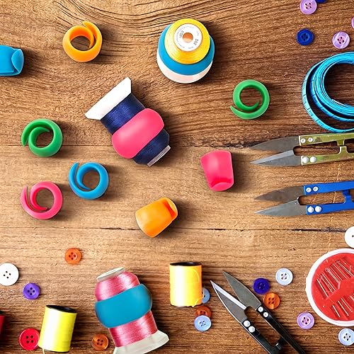 Miniatura 5 de Protectores de carrete de hilo, 100 piezas reutilizables a granel para hilo de coser y hilo de bordar, soportes de silicona flexibles para envolver