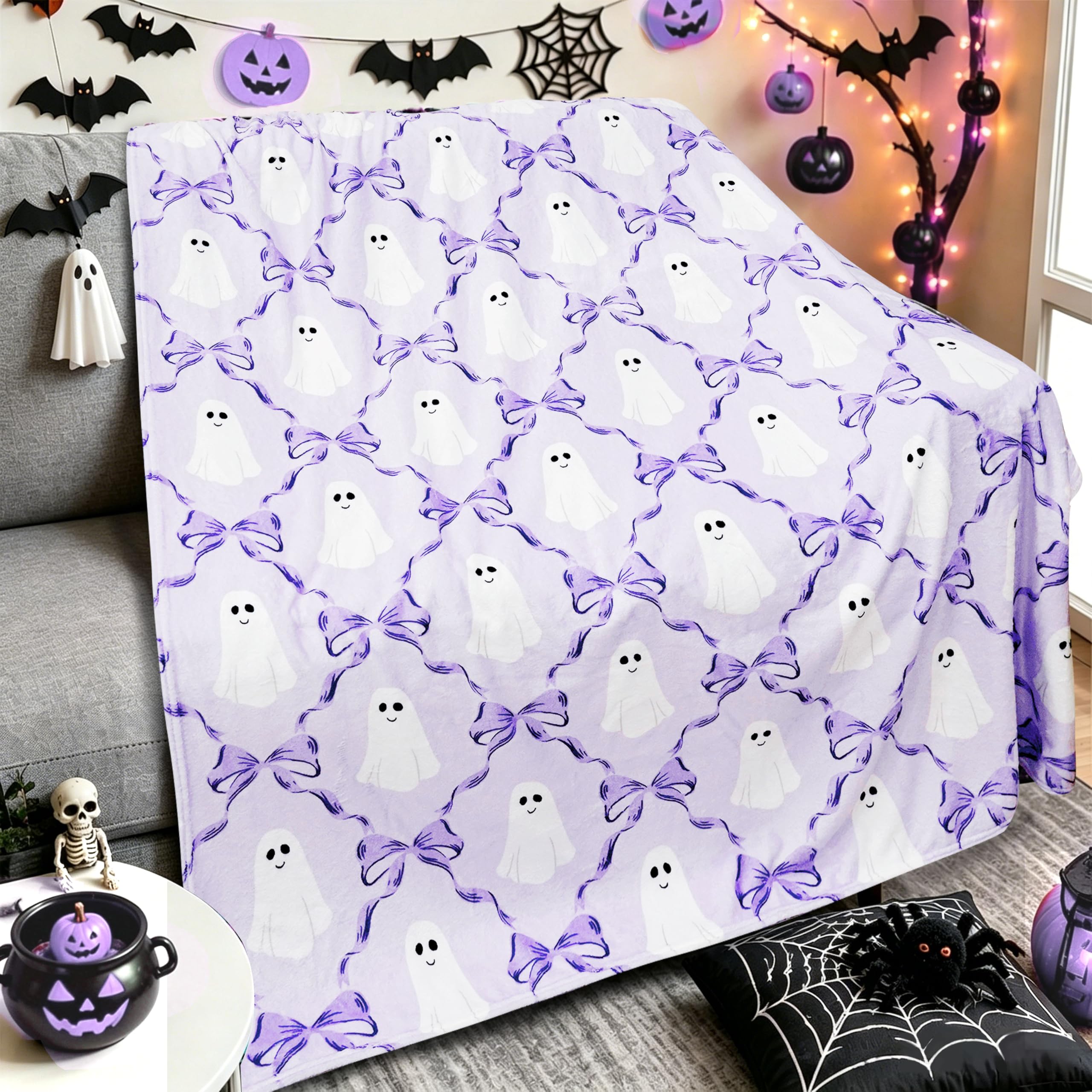 Throw Blanket Super Soft Cozy and Plush for Couch and Chair Halloween Blankets and Throws Pumpkin Spider Ghost Blanket(50" x 60")