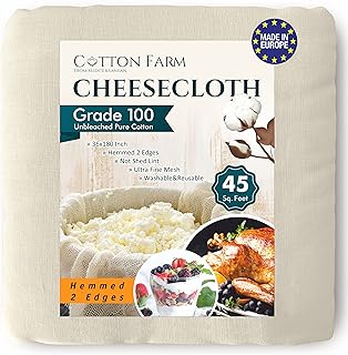 Cotton Farm Cheese Cloths, Grade 100-45 Square Feet (36x180 inch), Unbleached, 100% Cotton, Ultra Fine Reusable Muslin Che...