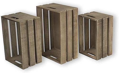 Miniatura 7 de WALLNITURE Juego de 3 estantes flotantes organizadores, cesto de almacenamiento de madera rústica, color nogal