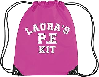 PERSONALISED Children s Fucsia P.E. KIT con nome In caratteri da palestra Varsity-/ PE/borsa con cordoncino, colore: rosa fucsia