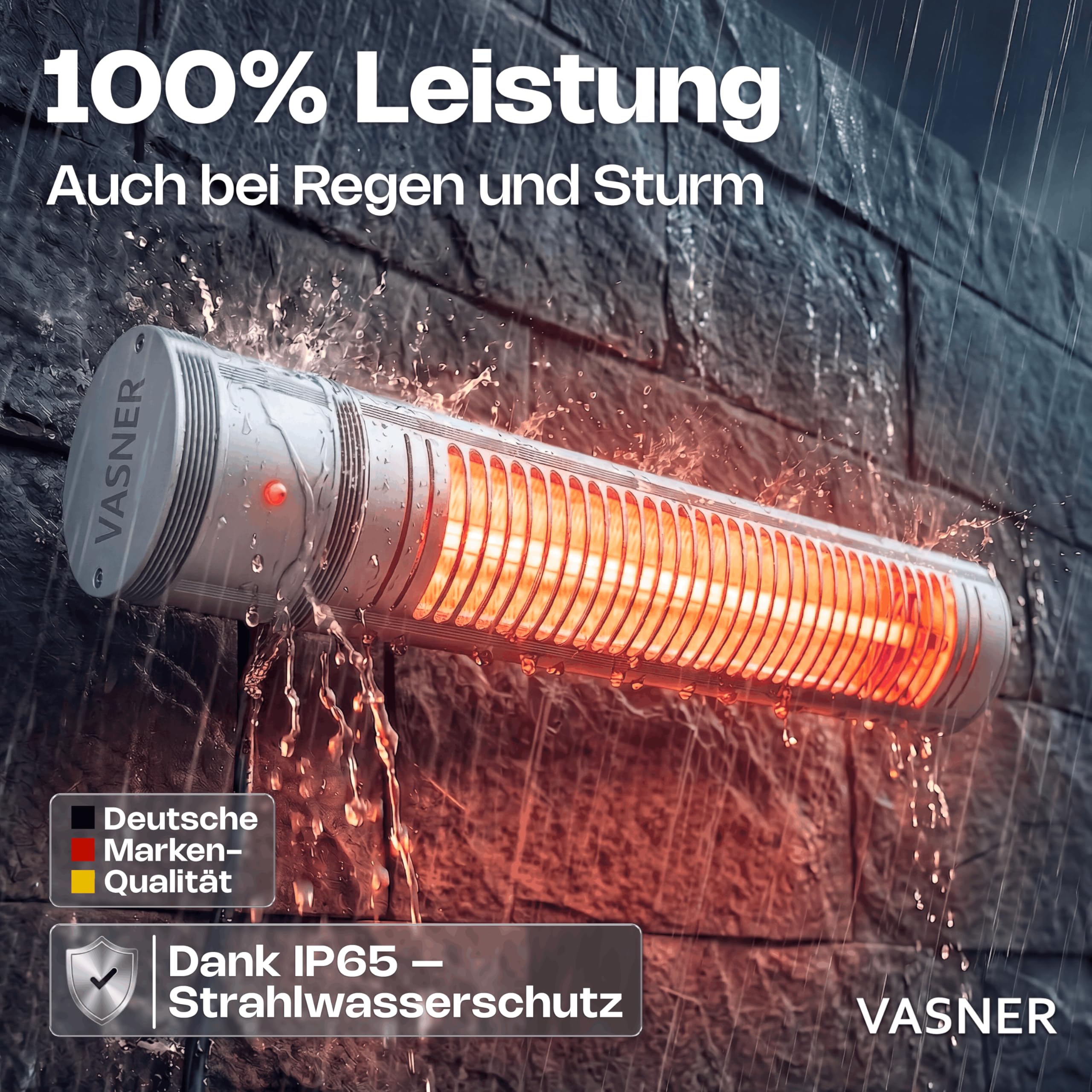 VASNER SlimLine X20 Infrarot Heizstrahler Outdoor – Terrassenstrahler 2000W elektrisch – Decken Heizstrahler Terrasse Wandmontage – Infrarotstrahler Wintergarten hängend mit Fernbedienung (Silber)