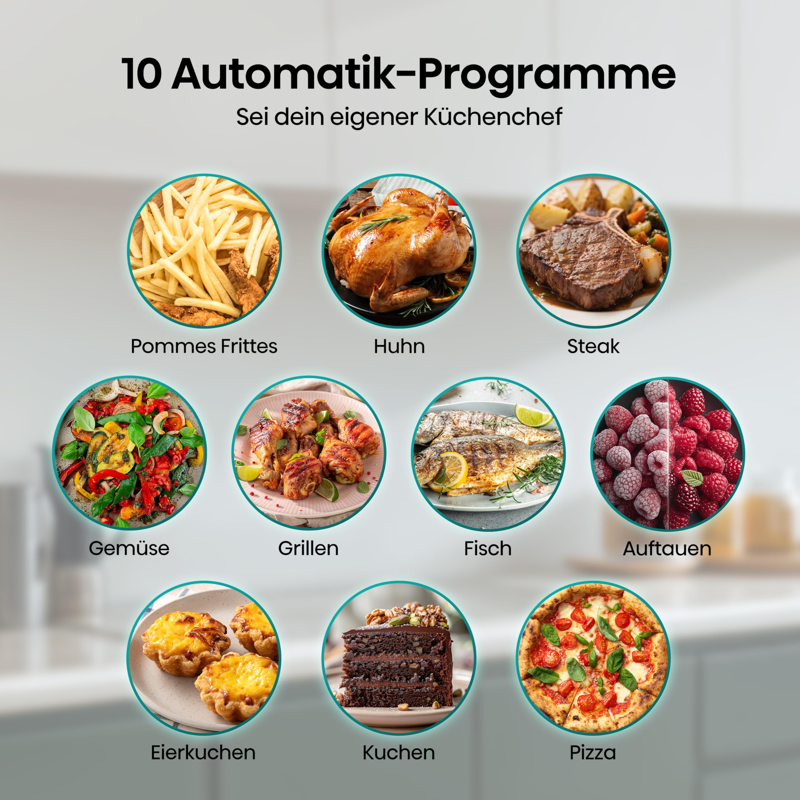 Hisense HAF2100DCD Heißluftfritteuse /2100 W /7,7 L Kapazität /10 voreingestellte Programme/Antihaft-Beschichtung/Energieeffizient/Start Delay Funktion/HxBxT: 40,1 x 31 x 35 cm/Schwarz