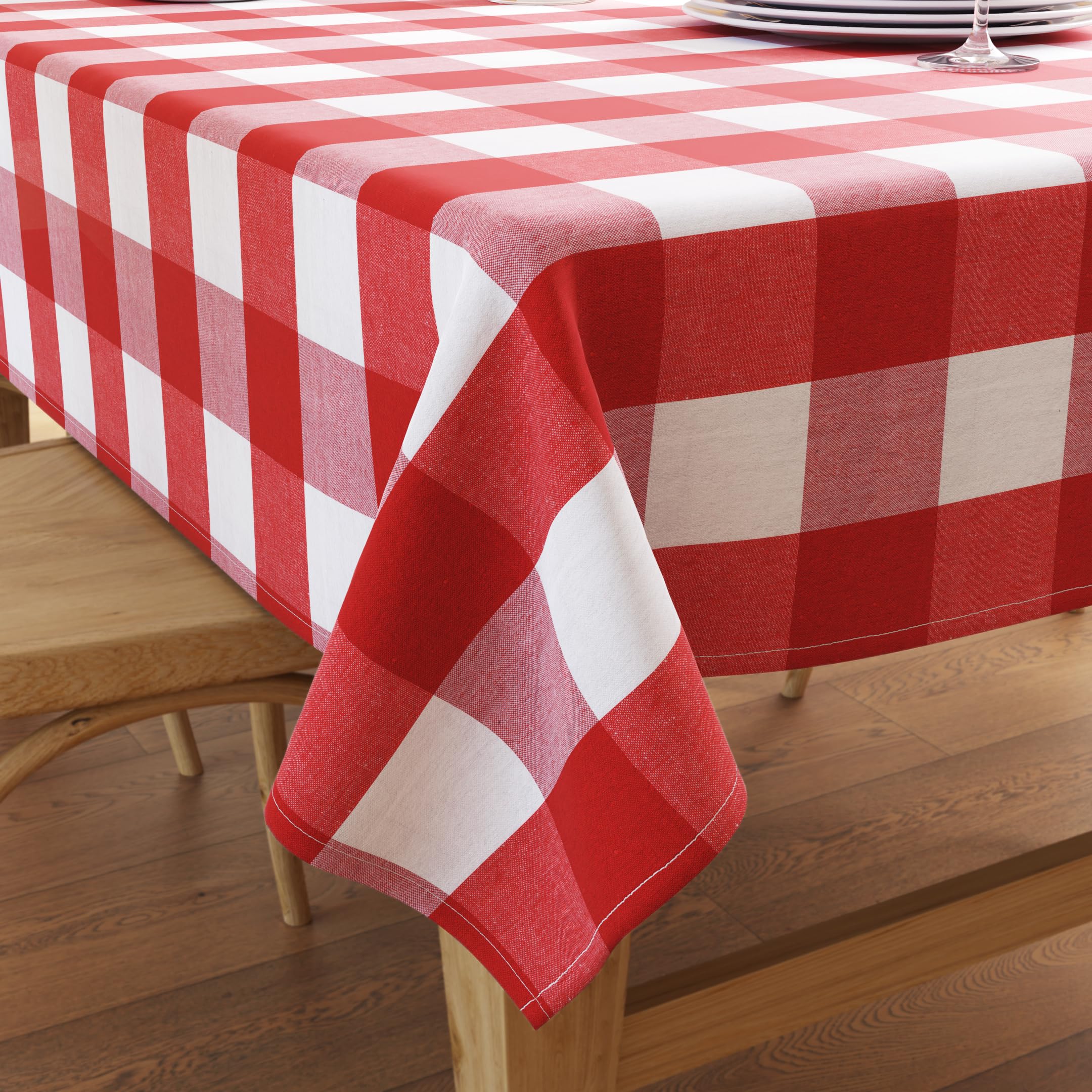 Encasa XO Cotton Rectangular Table Cloth for 4 to 6 Seater | (140x180 cm) | Buffalo Red Checks | Dining Tablecloth for Decoration