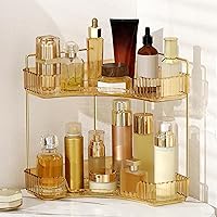 Vista 11 de Organizador de esquina para encimera de baño, estante de baño, organizador de maquillaje para tocador, bandeja de perfume para almacenamiento en Gris
