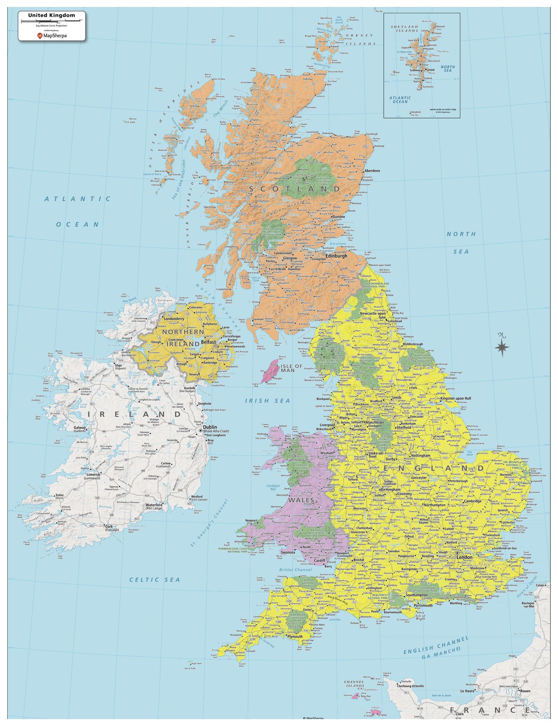 MapSherpa: UK Political Wall Map - Extra Large - 102 x 132 cm Poster - Art Quality Print on Polypropylene