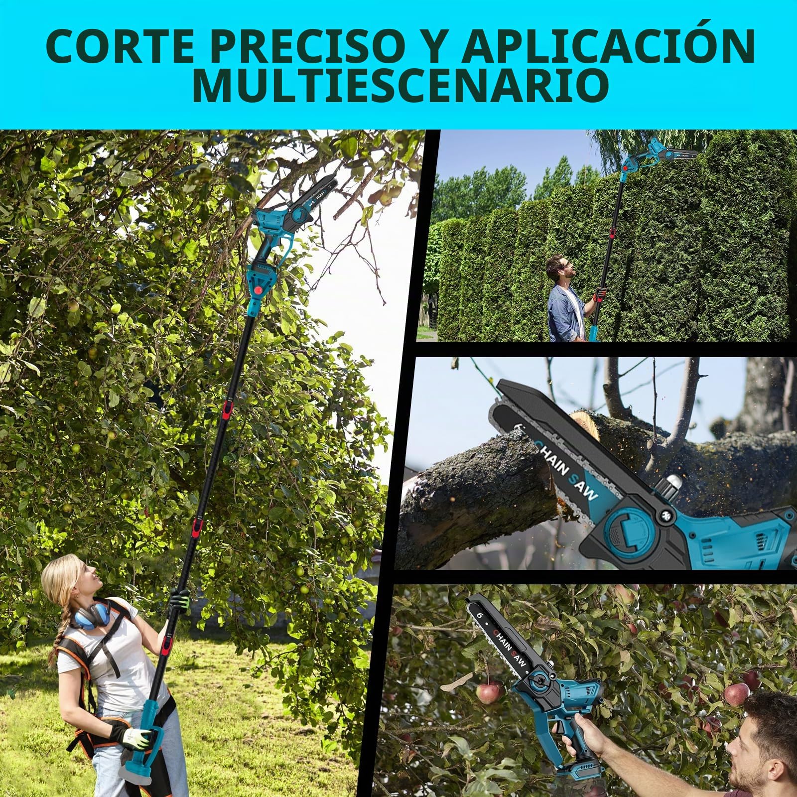 Motosierra de podar profesional compatible con Makita 18 V | 6 pulgadas, sin escobillas, 2 en 1, con mango telescópico y telescópico, podadora eléctrica, altura de trabajo de 4,5 m
