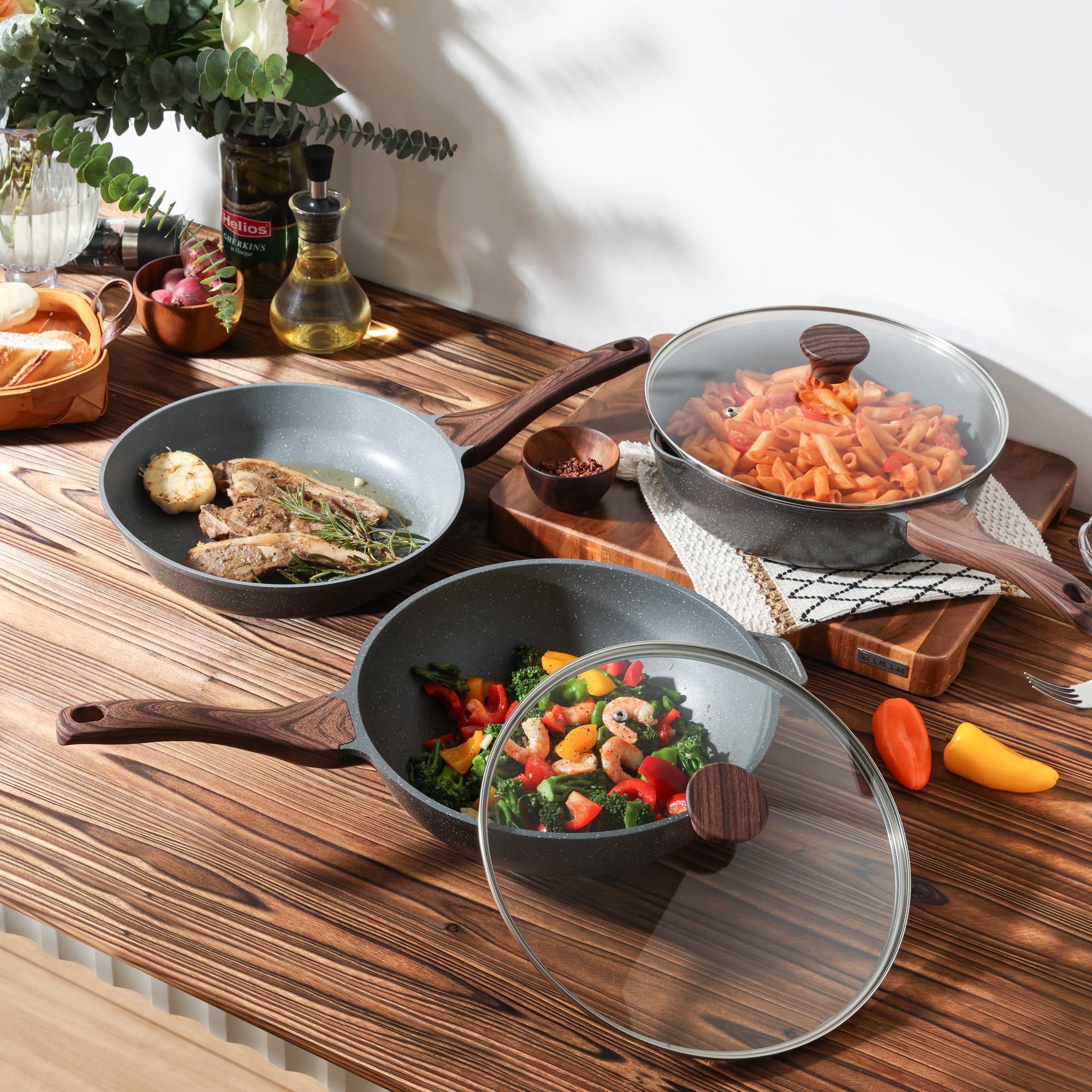 SENSARTE Patelnia nieprzywierająca 28 cm, głęboka patelnia wok z pokrywką