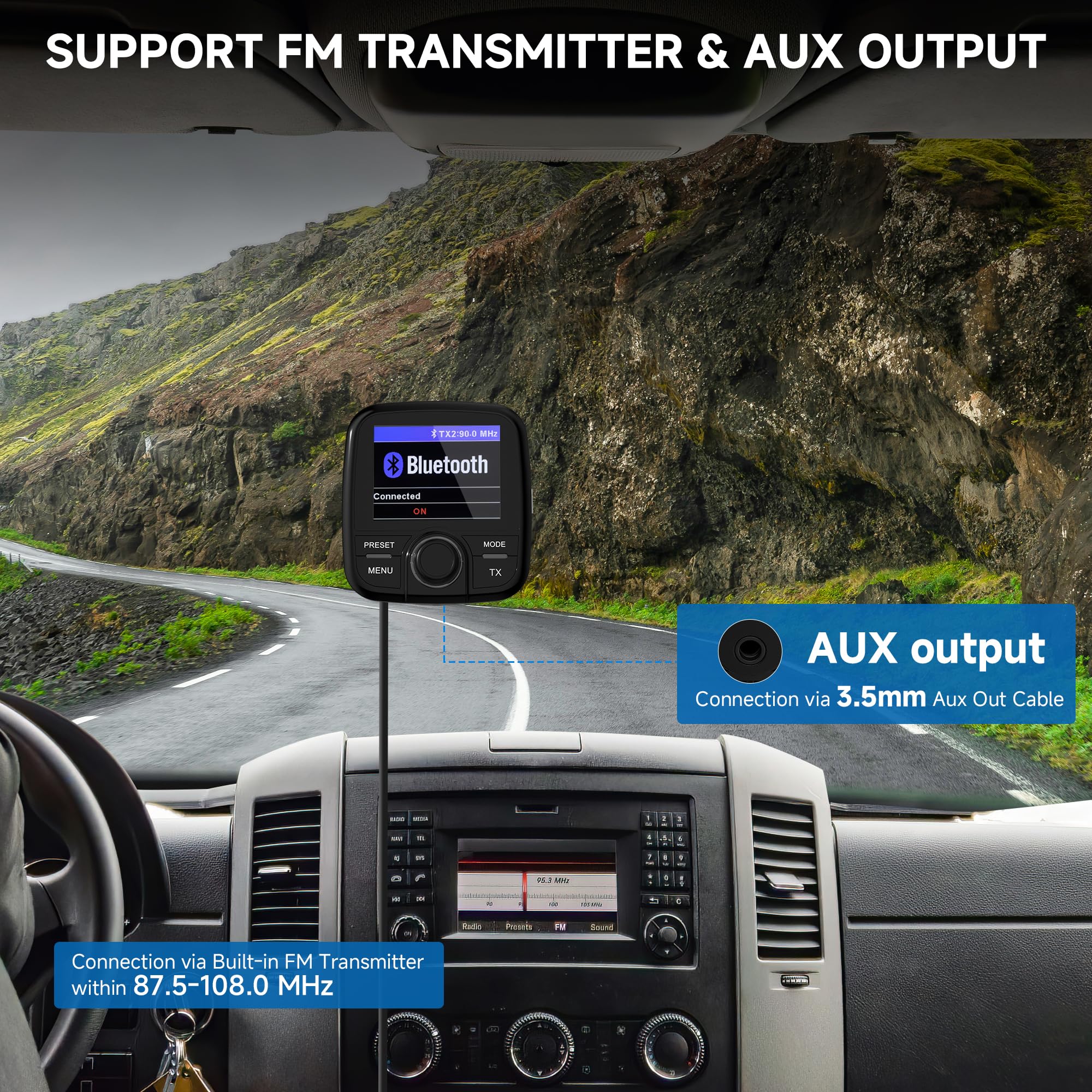 Tin-Nik DAB-389N DAB Adapter für Autoradio, FM-Transmitter für DAB+ Sender und Bluetooth-Verbindung vom Smartphone zum UKW-Radio, Bluetooth- Freisprechen und Musik