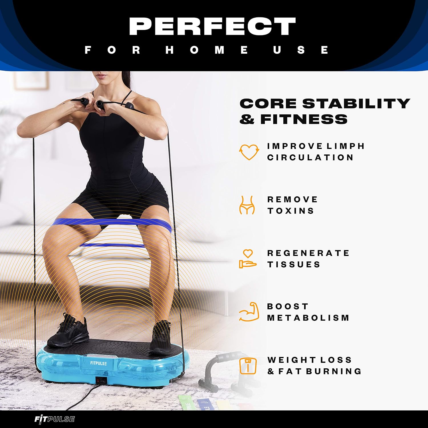 FITPULSE Premium Vibration Plate Exercise Machine with Resistance Bands, Loop Bands and Push-up Bars - Home Exercise Equipment Vibrating Plate for Whole Body - Vibrating Plate Exercise Machine