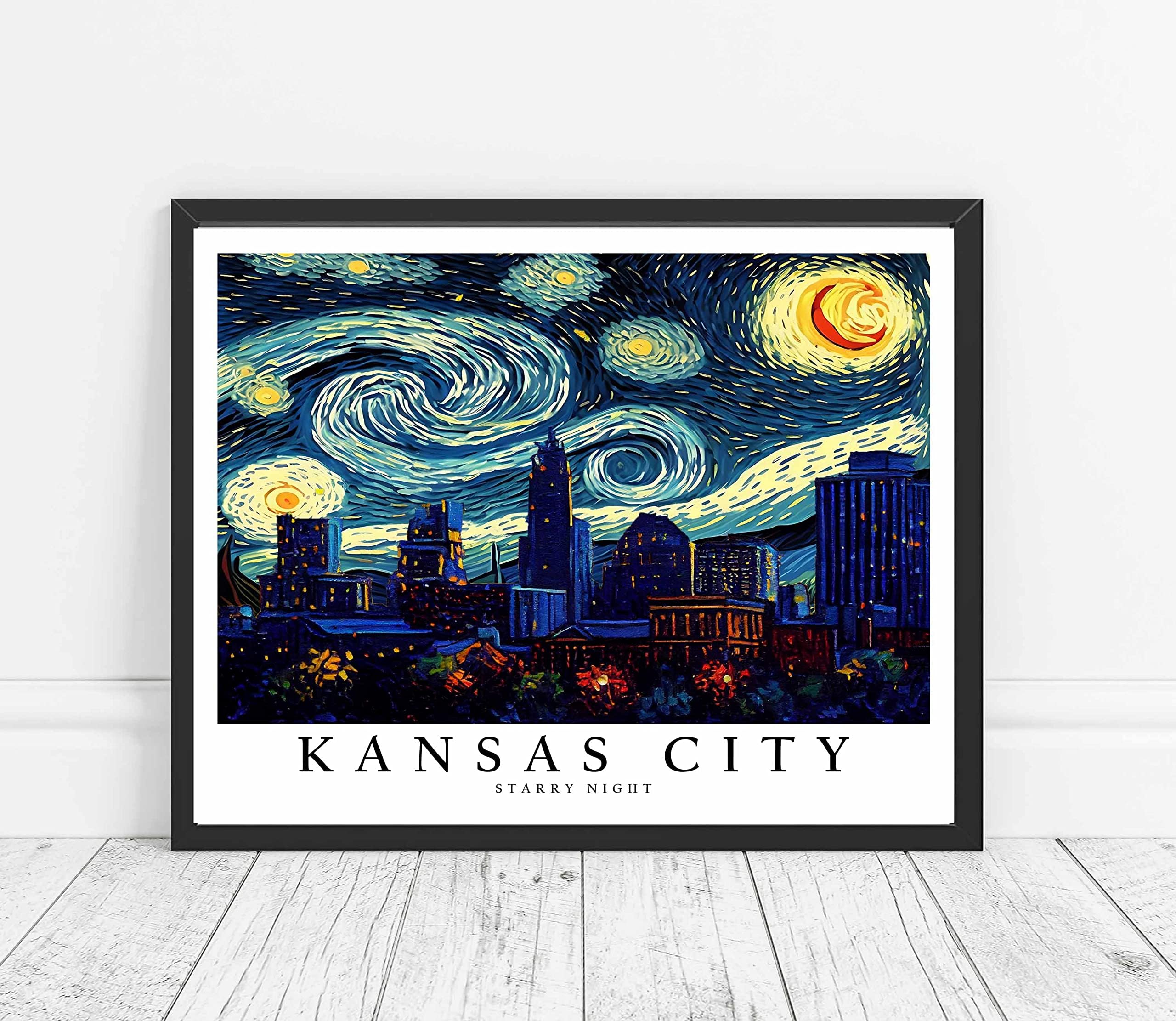 Kansas City Art Print Poster, Kansas City Starry Night Theme Wall art Painting Decor, Missouri Art Home Decor Artwork For Bedroom, Bathroom, Living Room Decoration (Kansas City KS, 11x14 inches (Unframed))