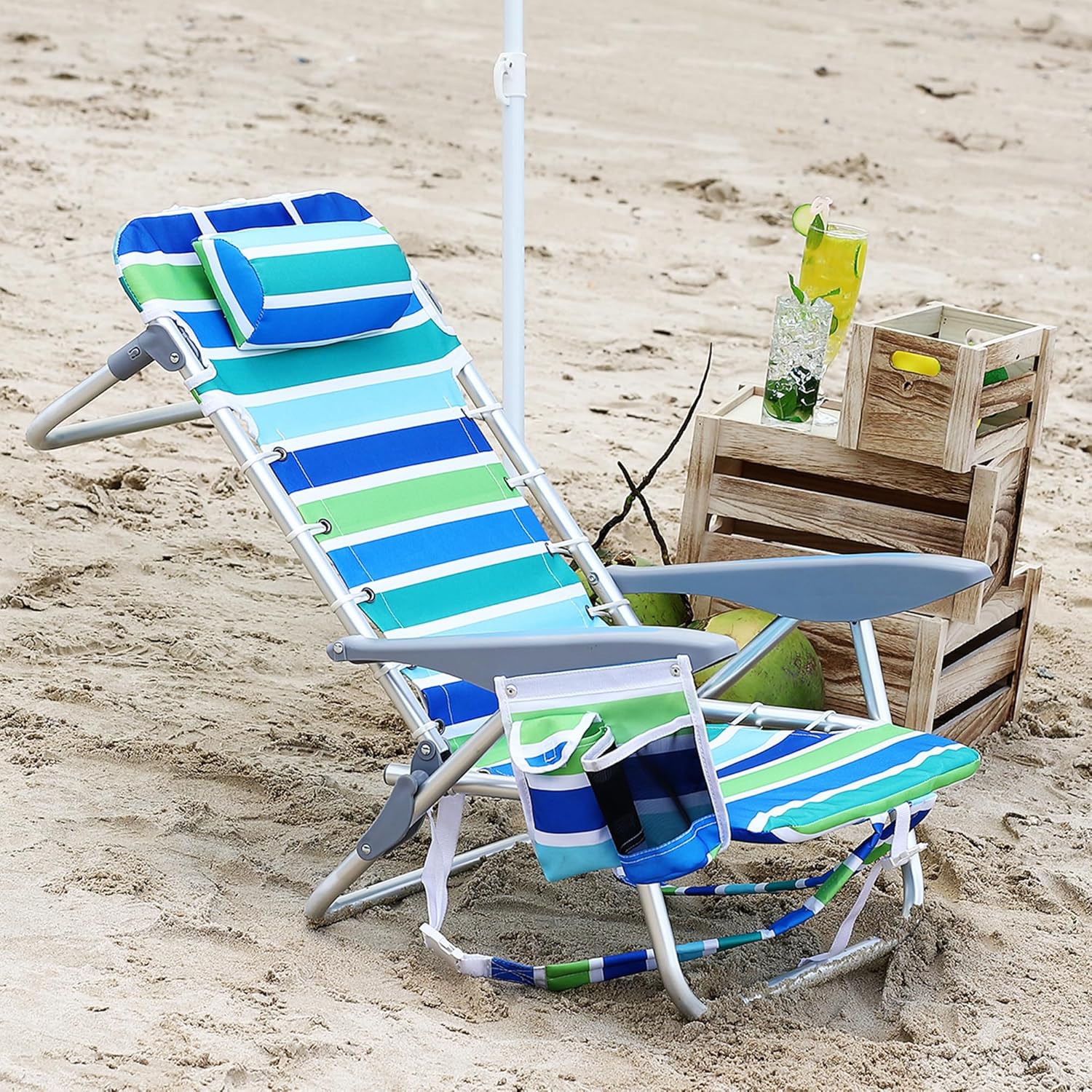 GarveeLife Backpack Beach Chair for Adults 2 Pack, Lightweight Portable Lay Flat Folding Beach Chair with 5 Positions, Backpack Straps, Phone Pocket, Cup Holder & Towel Bar, Support to 300 LBS