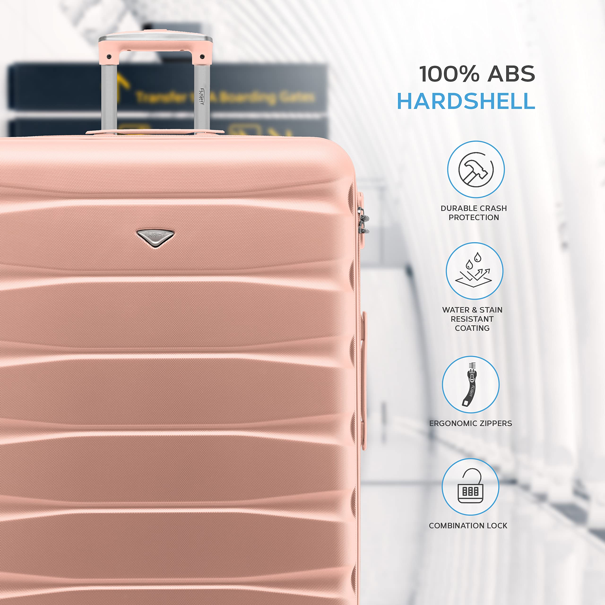 Flight Knight Lightweight 4 Wheel ABS Hard Case Medium Suitcase Approved for Over 100 Airlines Including easyJet, British Airways, Ryanair, Jet2, Emirates & Many More - Check-in Medium Size 25"