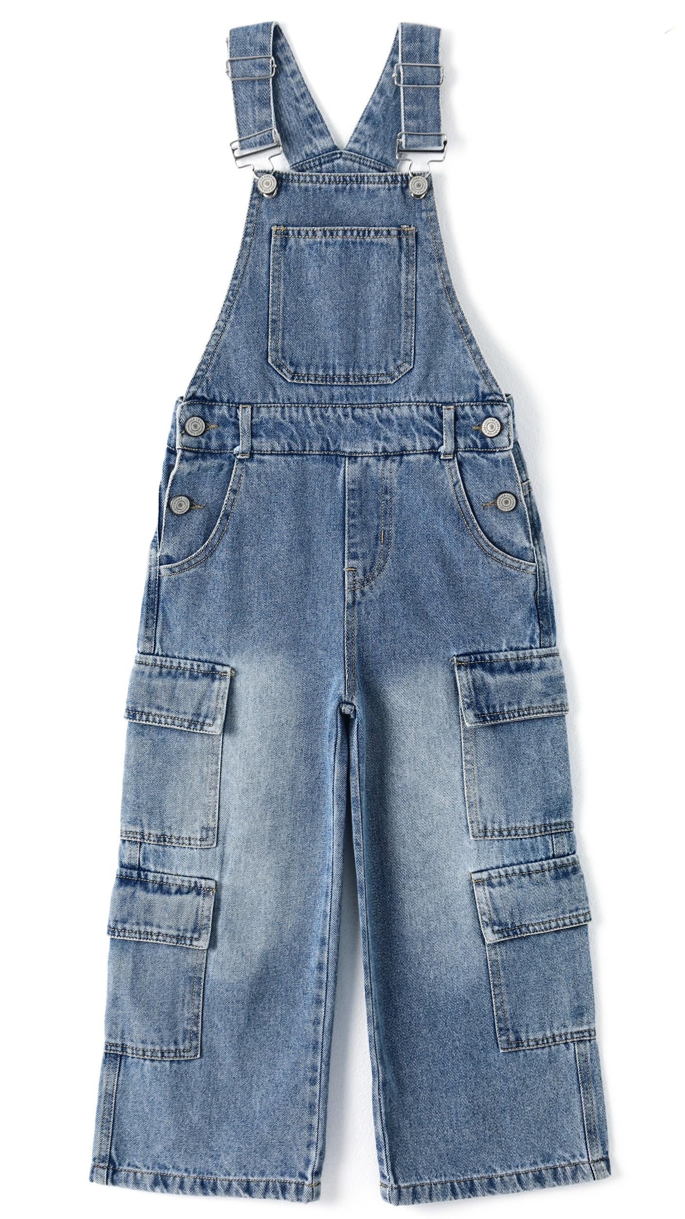 KIDSCOOL SPACE Mädchen Denim-Cargo-Latzhose, Jeans-Latzhose mit weitem Bein
