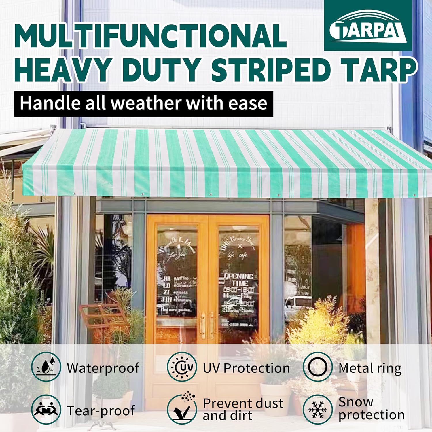 TARPAL Heavy Duty Poly Tarp 12x16 Feet 12mil Striped tarp Multipurpose Protective Cover Durable, Waterproof, Weather Proof, UV,Rip and Tear Proof（Green/White）