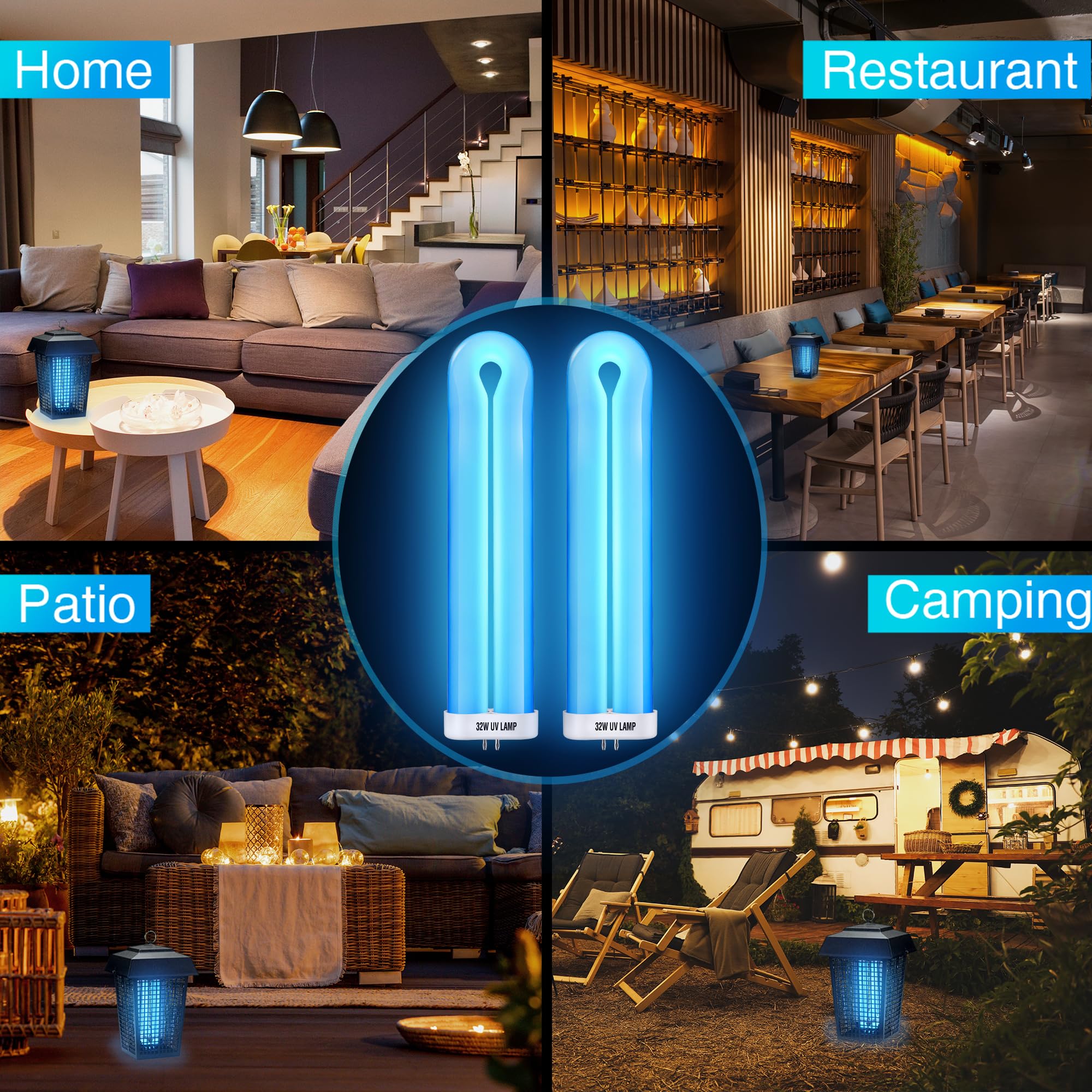 BF190 - Bombilla de repuesto compatible con Flowtron BK-40D Bug Zapper, 10 pulgadas FUL32T8/BL tipo U bombilla de repuesto para matamosquitos electrónico de insectos de 32 W (paquete de 2) 7