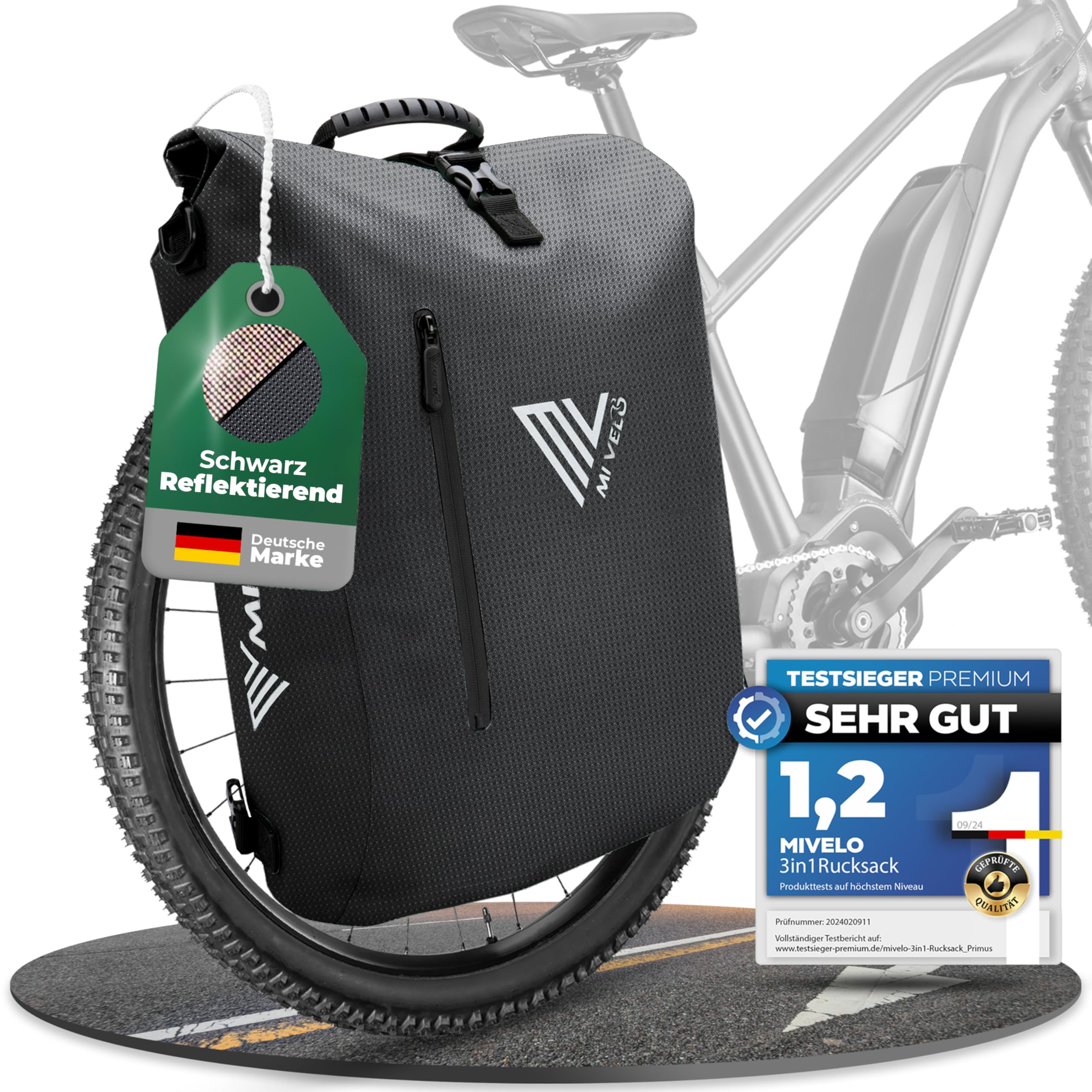 MIVELO - 3in1 Fahrradtasche für Gepäckträger, 100% wasserdicht & PVC-frei, Fahrradtasche Rucksack & Umhängetasche, Fahrrad Tasche Gepäckträgertasche