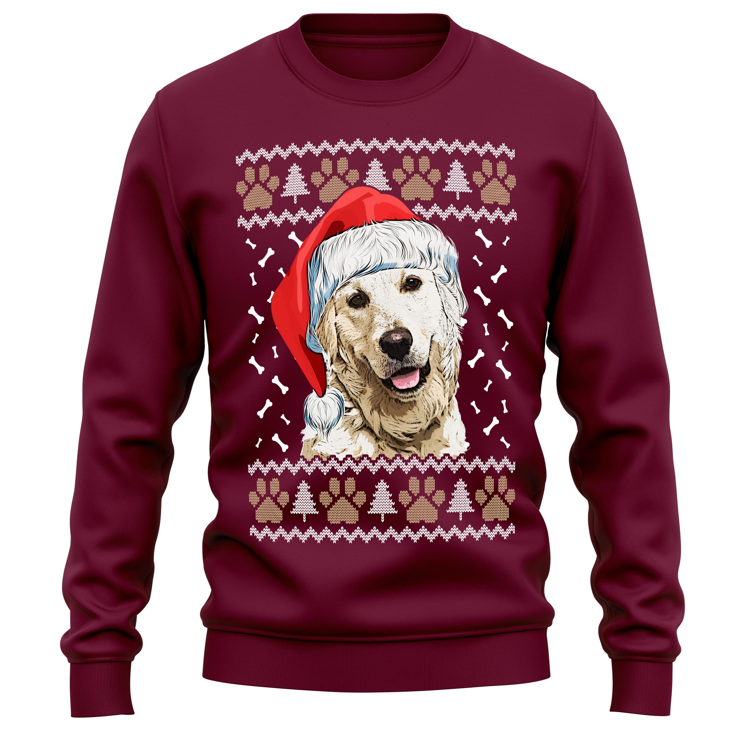 Purple Print House Golden Retriever Christmas Sweatshirt Adult Xmas Jumper For Dog Owner Gifts Autumn Winter Puppy Walks Sweater For Him and Her, XXL, Maroon