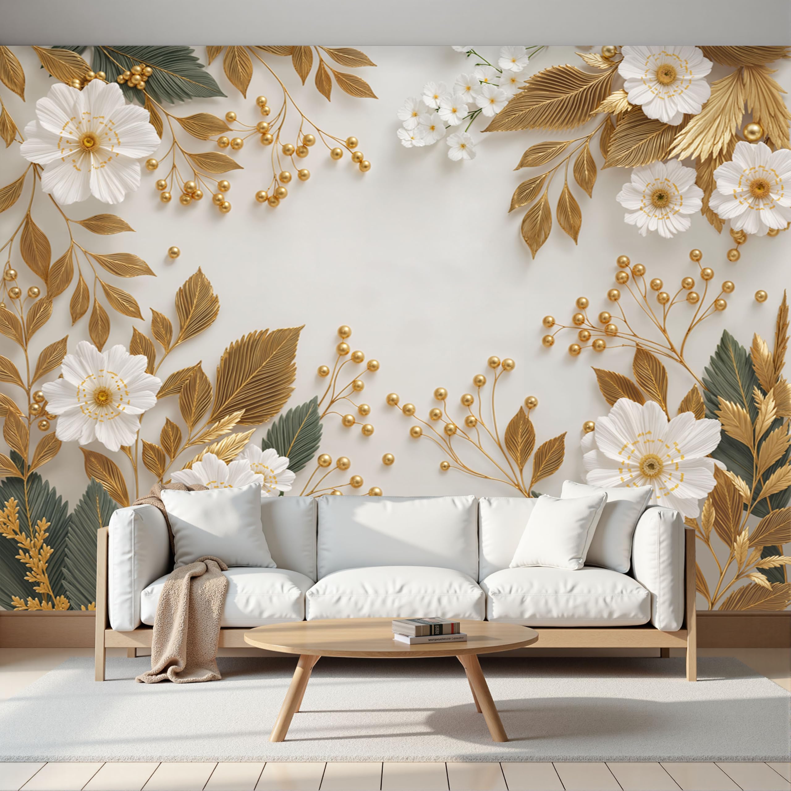 Papier peint intissé bordure florale relief botanique beige 400X280