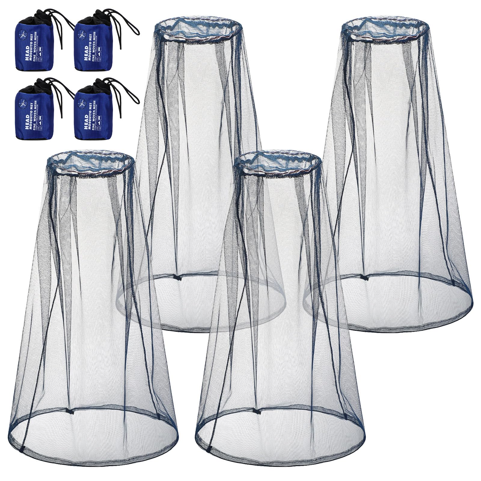 HESTYA 4 Pack Mosquito Bug Net Mesh for Head Mosquito Net Face Fly Netting Hood from Insect Bugs Gnats for Outdoor