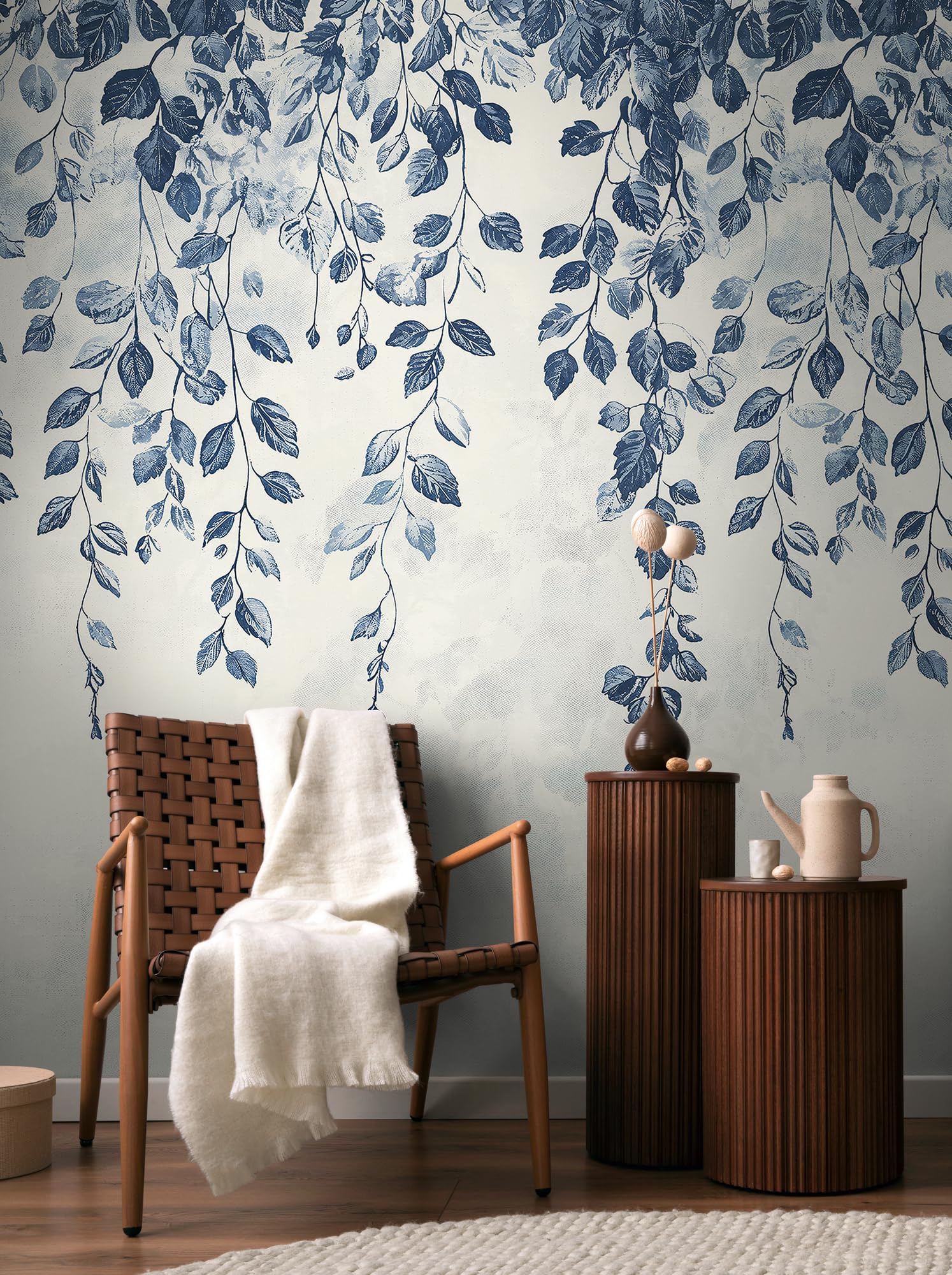 Livingwalls Blue, Cream, White Cosmoliving Non-Woven Wallpaper With Leaf Design In – 8,80 X 0,53 M Floral Wallpaper By Cosmopolitan – 791445