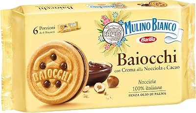 Mulino Bianco Biscotti Baiocchi con Crema alla Nocciola e Cacao per Colazione e Snack Dolce per la Merenda - 6 Porzioni da 6 Biscotti