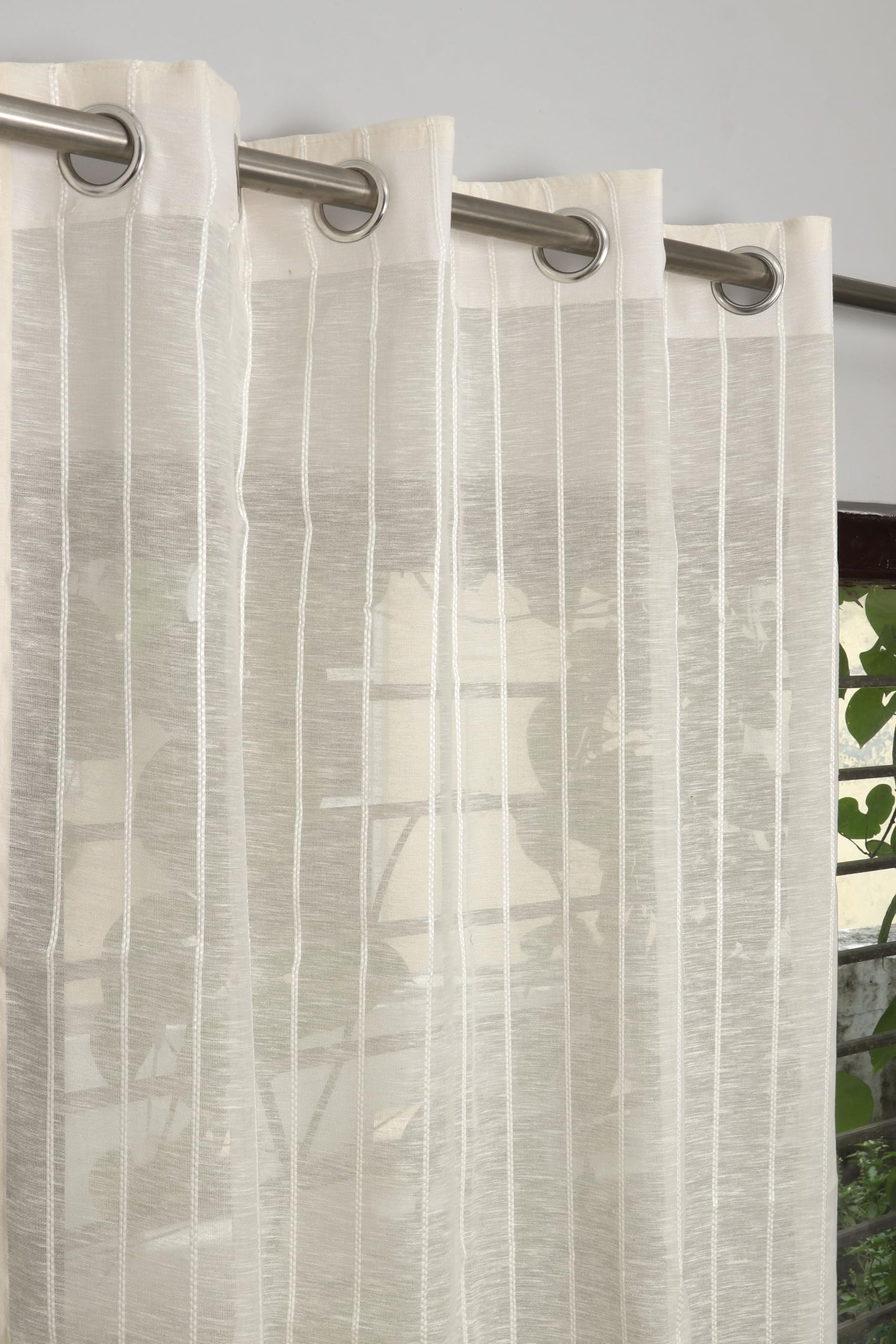 Exporthub Sheer Linen Cotton Curtains for Door 7 Feet Set of 2, Cream - Light Filtering Breathable Fabric Drapes for Living Room & Bedroom (EHSPR054_74)-image-25