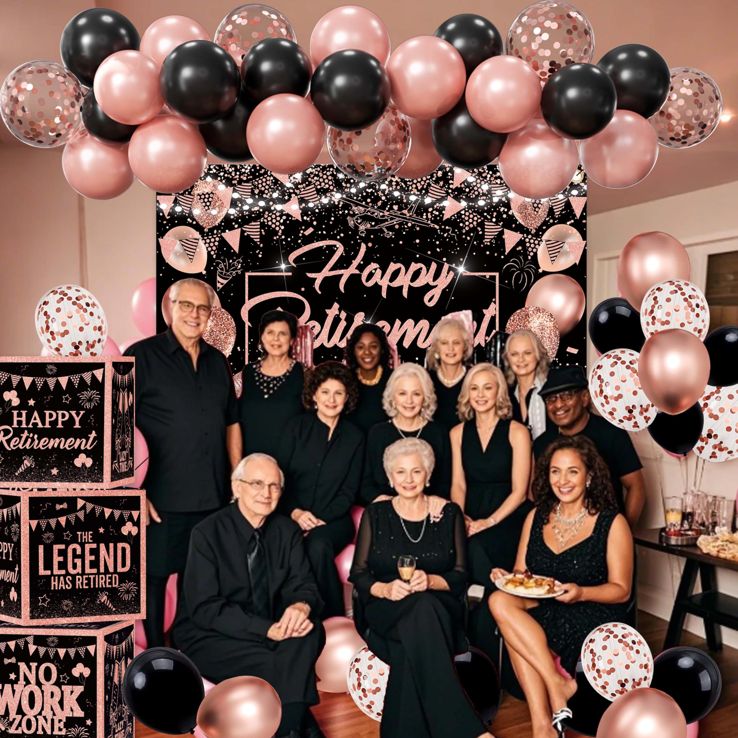 Amazon.com: Retirement Party Decorations,Rose Gold Balloons,Happy retirement  Decorations Backdrop For Women,Balloon,Boxes : Home & Kitchen