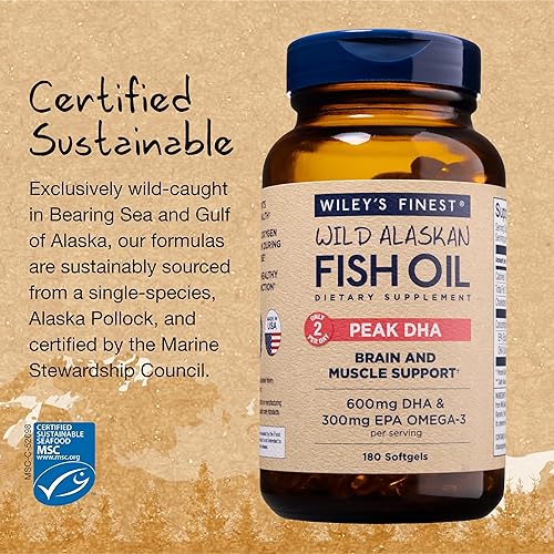 Miniatura 4 de Wiley's Finest Wild Alaskan Fish Oil Peak DHA - 900 mg EPA y DHA Omega-3 - 180 cápsulas blandas (90 porciones)