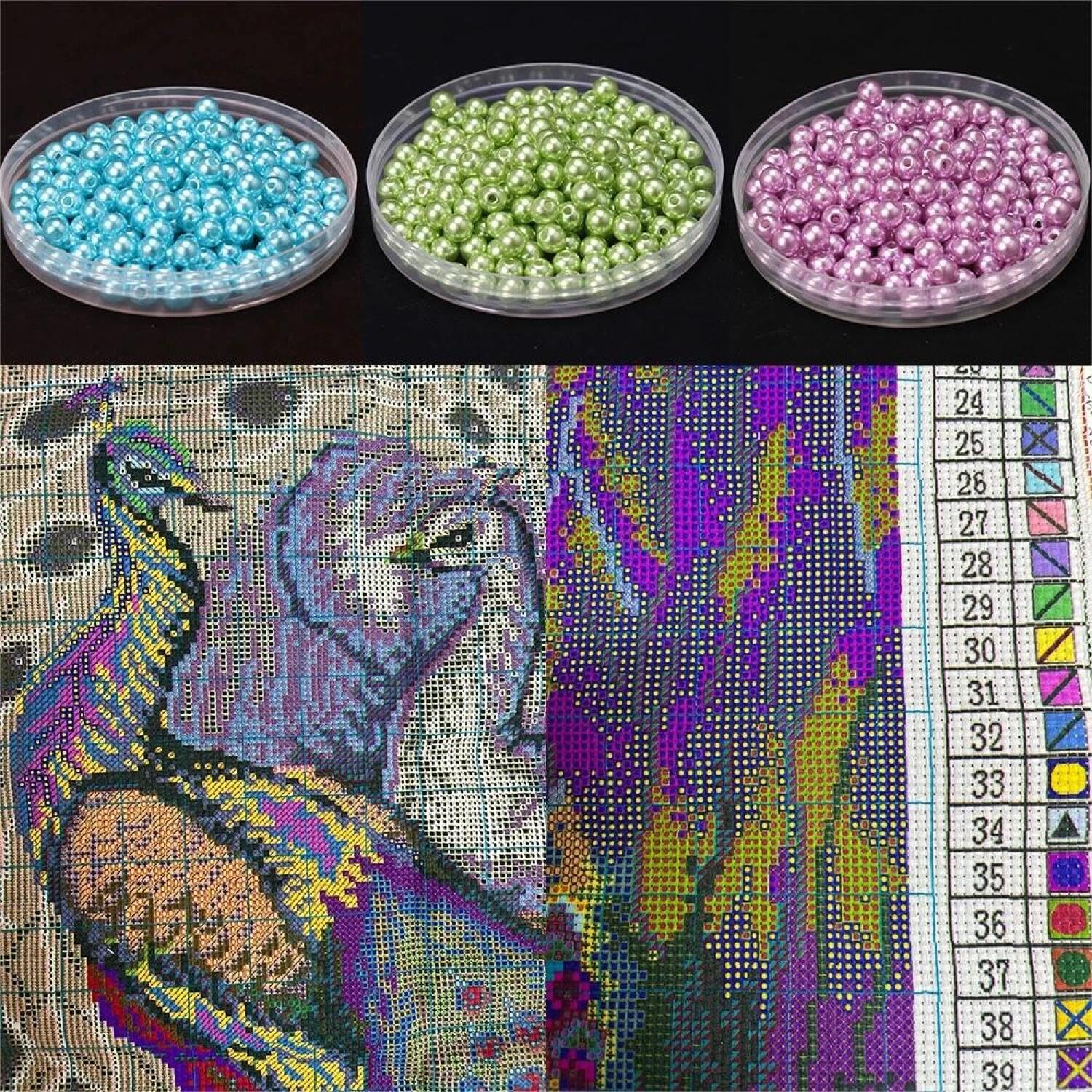 Diy Kreuzstich-Set Mit Perlen Sternenhimmel Und Weißer Tiger 50x70cm | Tier Kreuzstich-Set Mit Perlen,Gestempeltes Stickset Für Erwachsene,Wandkunst