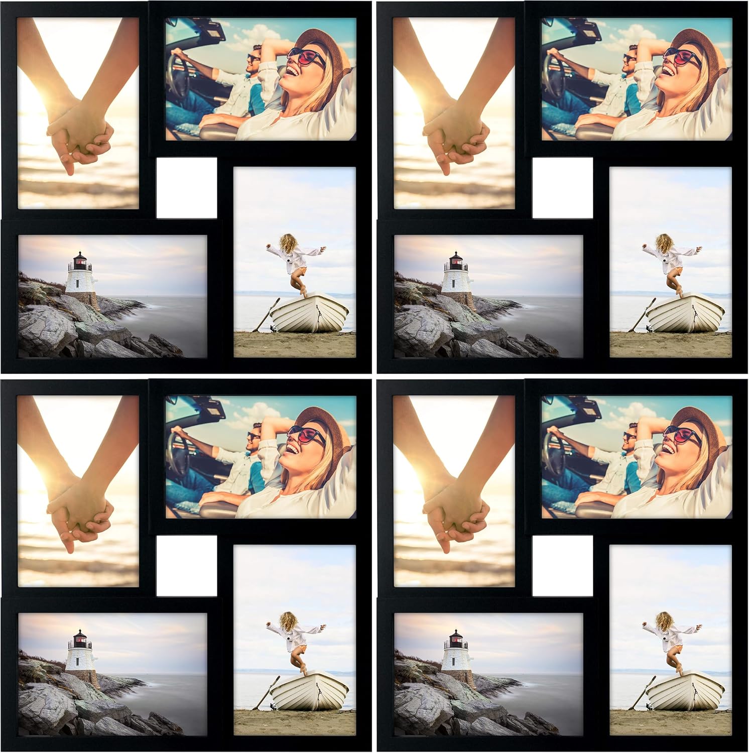 Malden Collage Frame, 4-Opening, Four 4x6 Photos | Black | Matted | Pack of 4