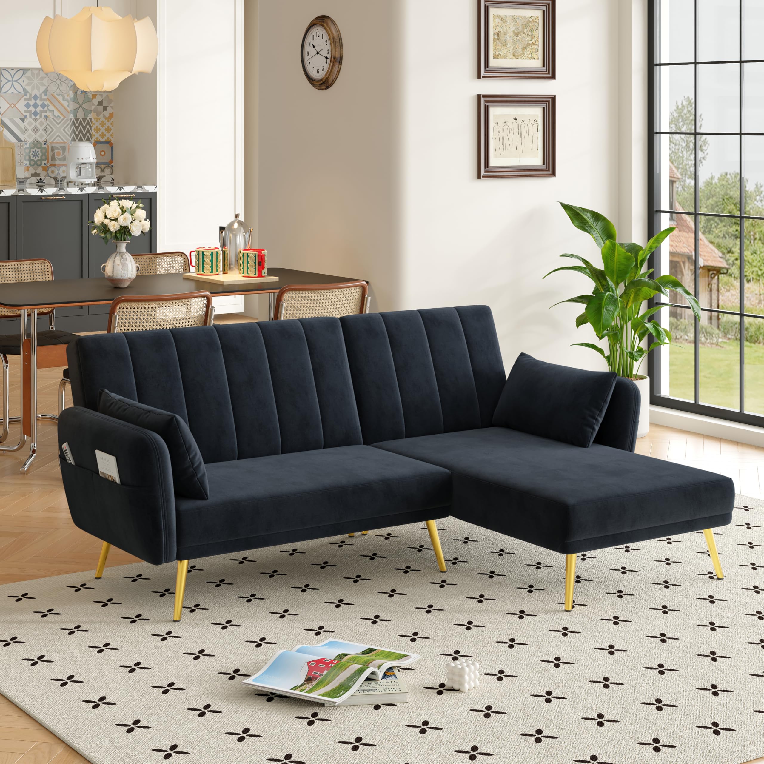 Sofá plegable moderno en forma de L, sofá cama con esquina adicional, sofá esquinero con función de dormir, adecuado para sala de estar, dormitorio, cine en casa, habitación de invitados