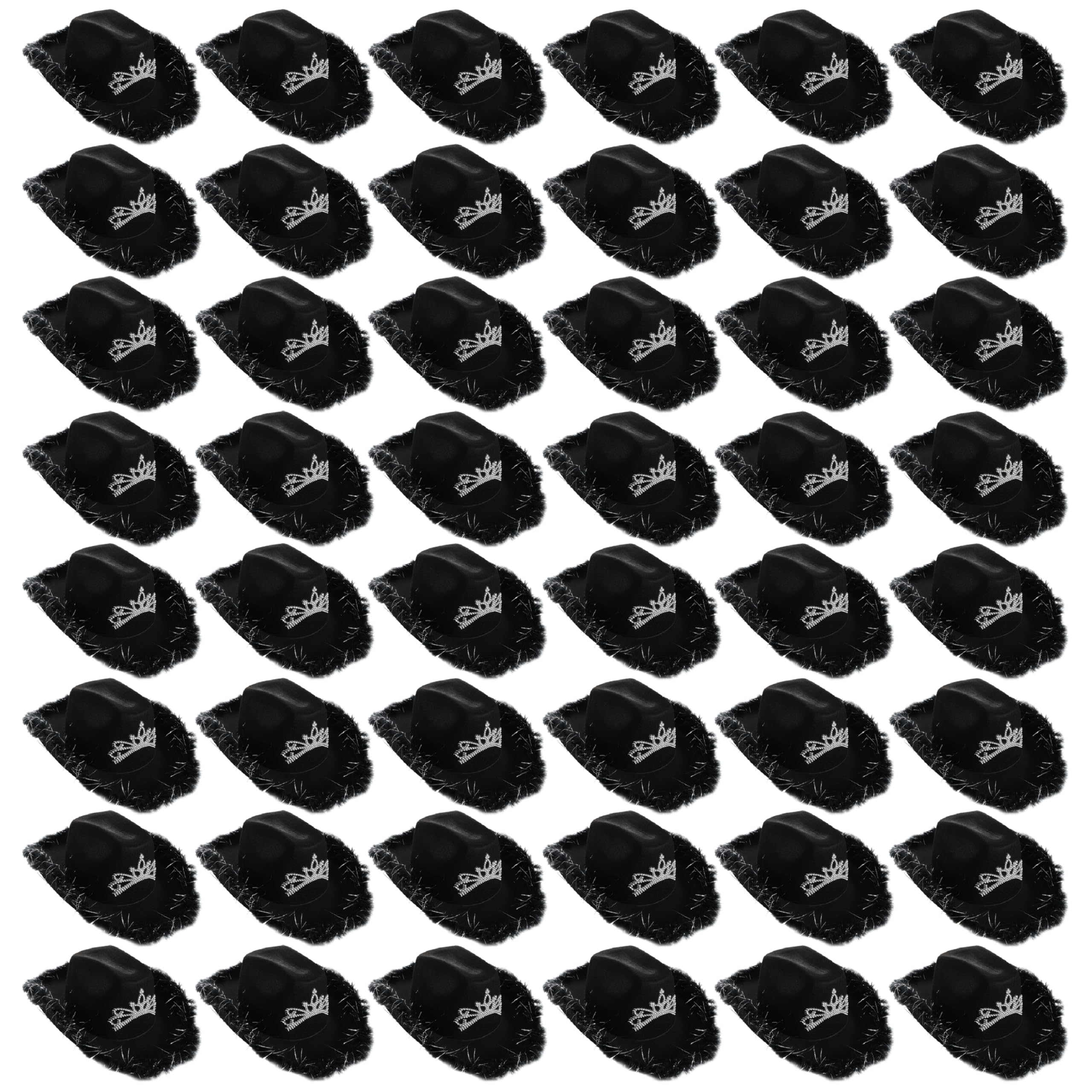 Tiara Cowgirl Hats - Pack of 48 - Black Cowgirl Hat with Tiara Decoration and Marabou Trim - Adults Music Festival Fancy Dress Accessory