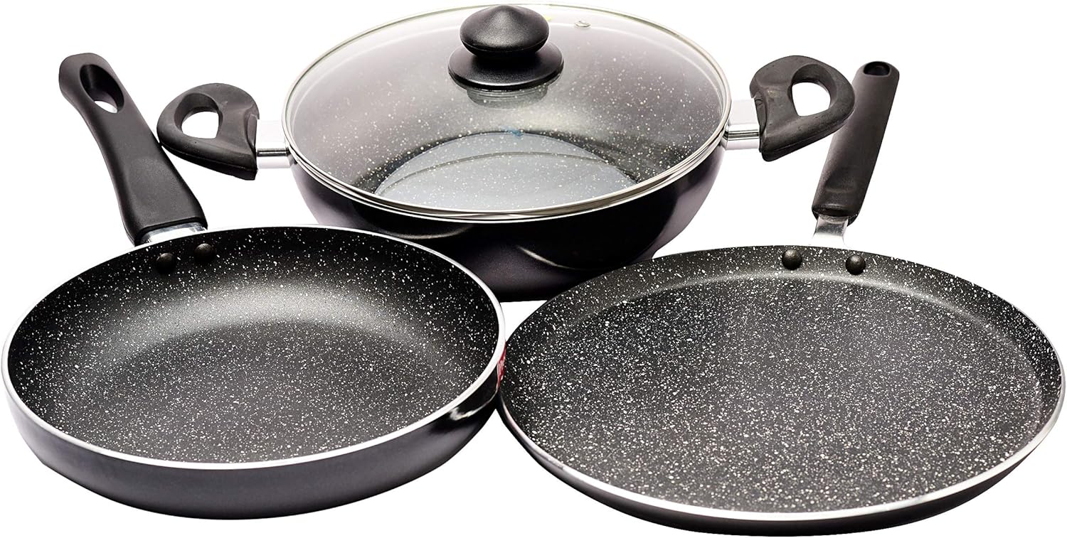 Prestige Granite Induction Base Non Stick Cookware Set, 3 Pieces