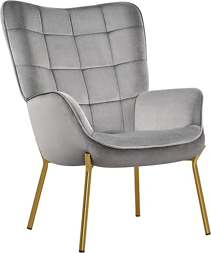 Topeakmart Sillón de terciopelo silla tapizada moderna con patas resistentes al ánimo y respaldo alto para sala de estar dormitorio oficina en casa