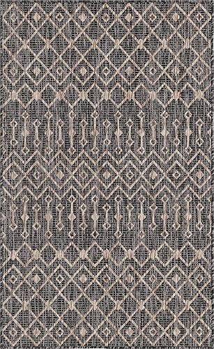 Vista 250 de Unique Loom Alfombra Colección enrejado Marroquí Celosía Transicional Interior y Exterior, Polipropileno Gris carbón/natural