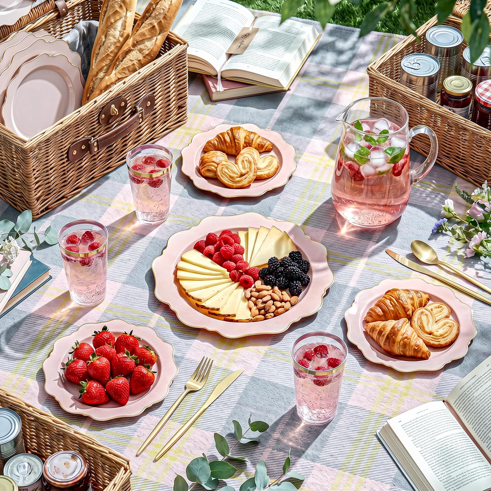 Pink & Gold Disposable Plates - Party Dinnerware -4