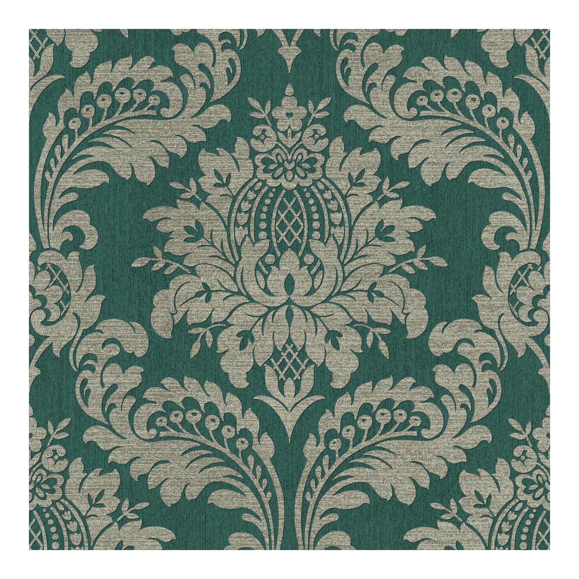Boutique By Graham & Brown Green Boutique Teal & Gold Archive Damask Wallpaper | Paste The Wall | Blue Damask | Eco-Friendly