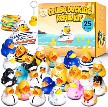 Happy Duckers 75 Piece Cruise Ducking Refill Kit - 25 Rubber Ducks, 25 Tags & 25 Rubber Bands + Official App