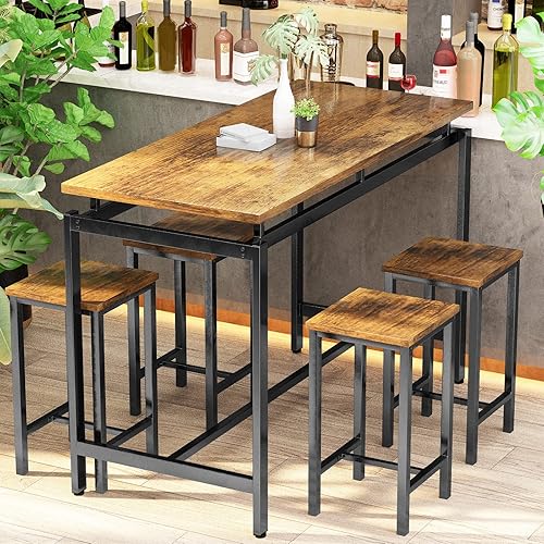 Miniatura 6 de Recaceik Juego de 4 mesas de comedor para 4 mesas y sillas de cocina, juego de mesa de bar de 5 piezas con 4 taburetes, mesa de comedor de altura de