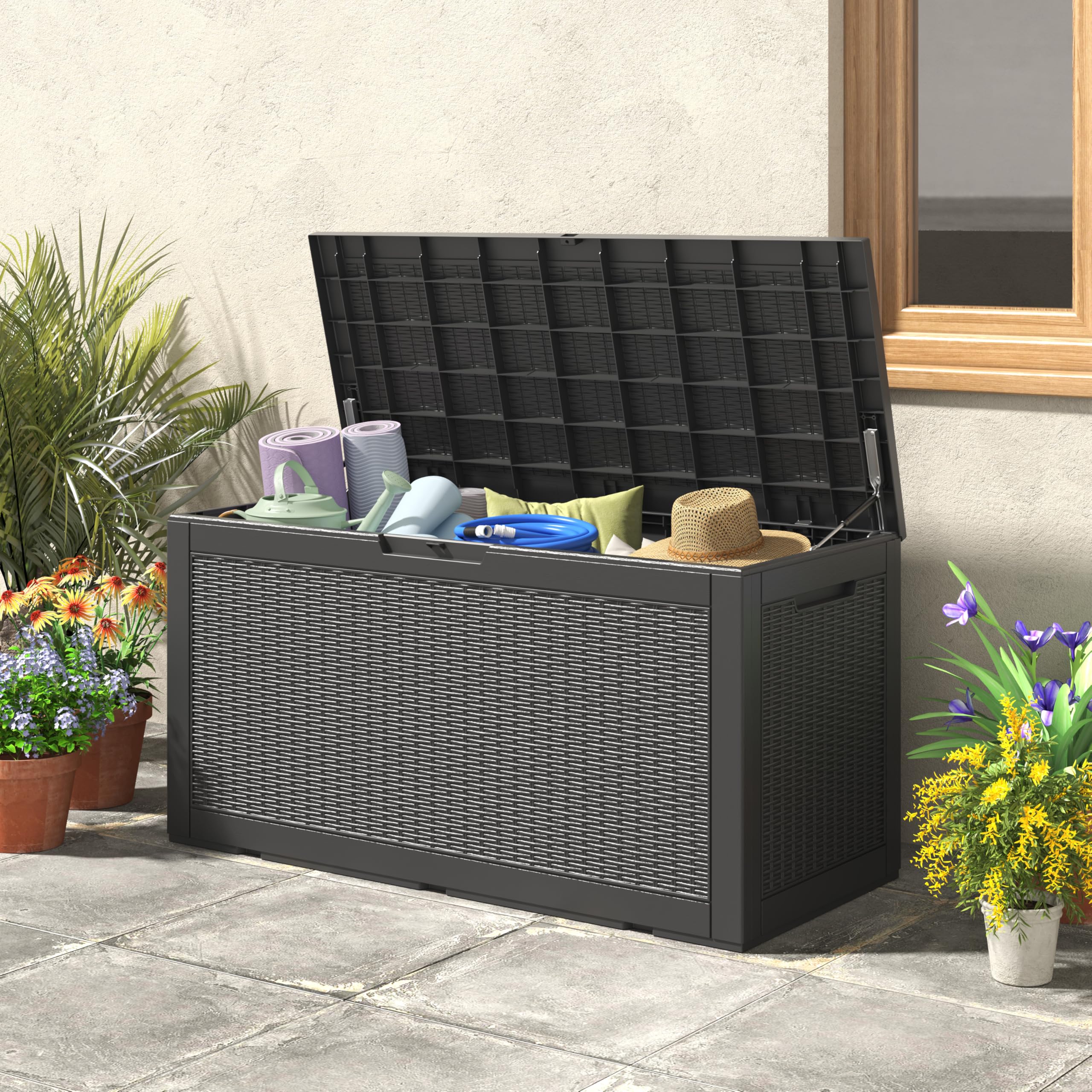 Outdoor Storage Box Waterproof, 110 Gallon Deck Box For Patio Storage
