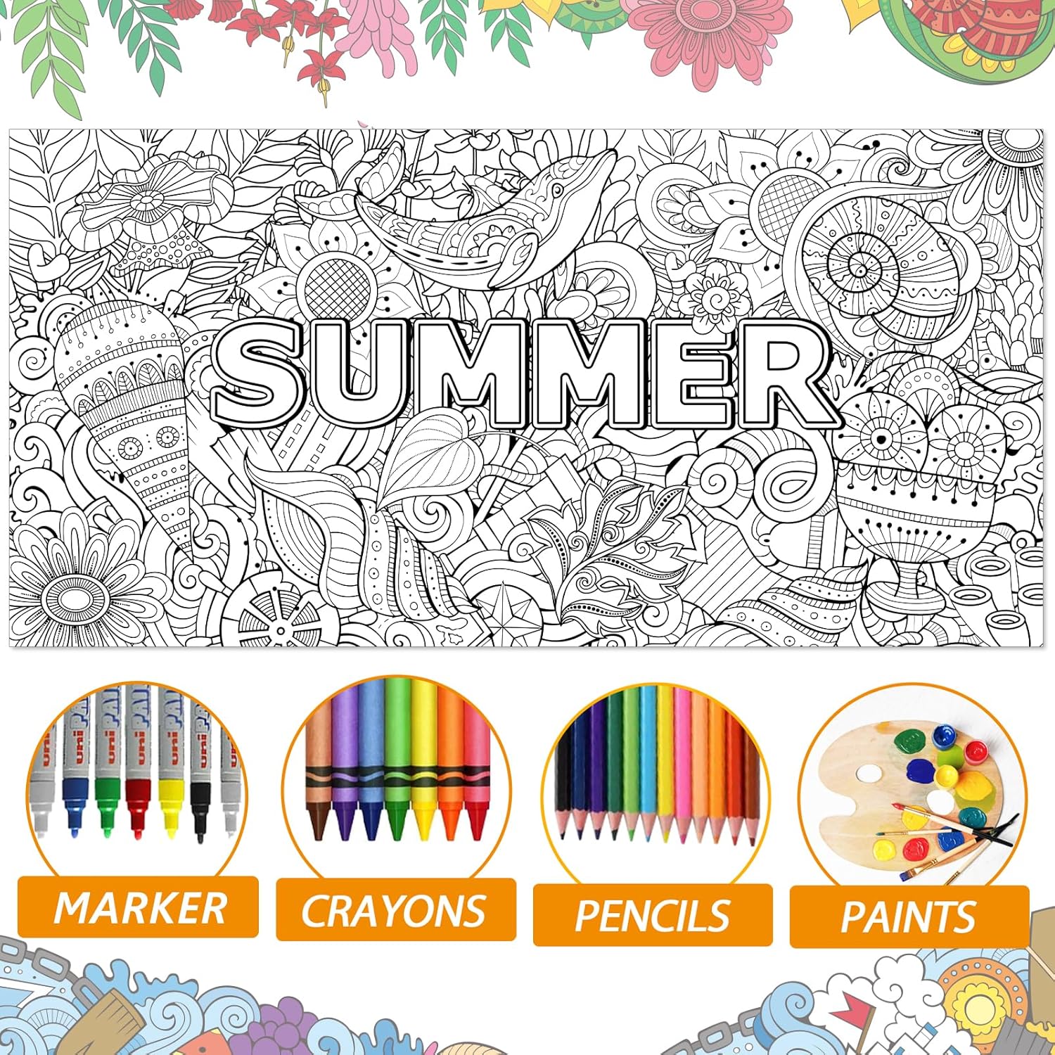 Giant Mandala Coloring Posters for Adults and Kids Jumbo Summer Coloring Tablecloth Large DIY Drawing Big Wall Pages Sheets Painting Book Art Craft Activity for Home Classroom Decor Supplies Favors