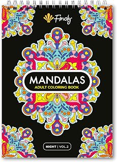 Finoly Libro Mandalas Colorear Adultos | Cuaderno Mandalas Adultos con 30 Ilustraciones Originales | Mandalas para Colorear en Tamaño A4 | Papel Premium | Encuadernación Espiral | Volumen 2 (Noche)