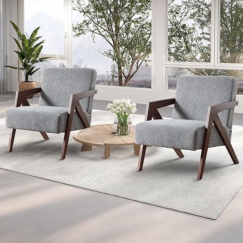 Miniatura 33 de INZOY Silla moderna de mediados de siglo con marco de madera, sillón tapizado con cojín de cintura, silla decorativa para sala de estar, dormitorio,