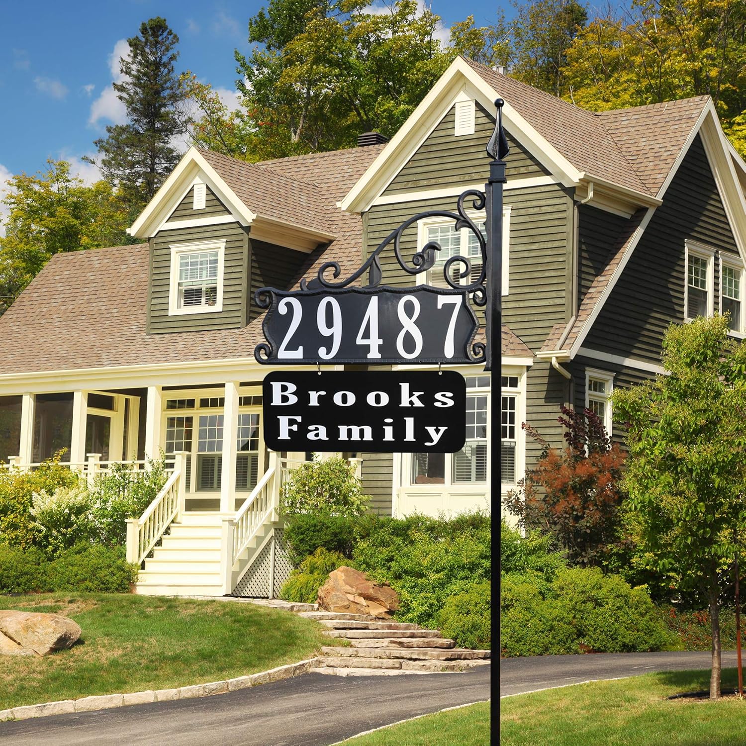 Address America USA Handcrafted Boardwalk XL Large Reflective Address Yard Sign with Name Rider - Jumbo 6" Numbers - 80" Pole for Large Yards and Snow Areas - XL