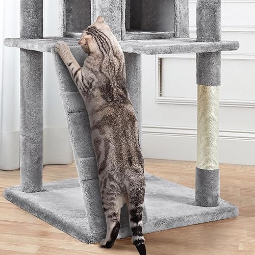 Vista 151 de Yaheetech Árbol para gatos de varios niveles de 70 pulgadas, torre alta para gatos con condominio, postes rascadores y bola colgante para gatos