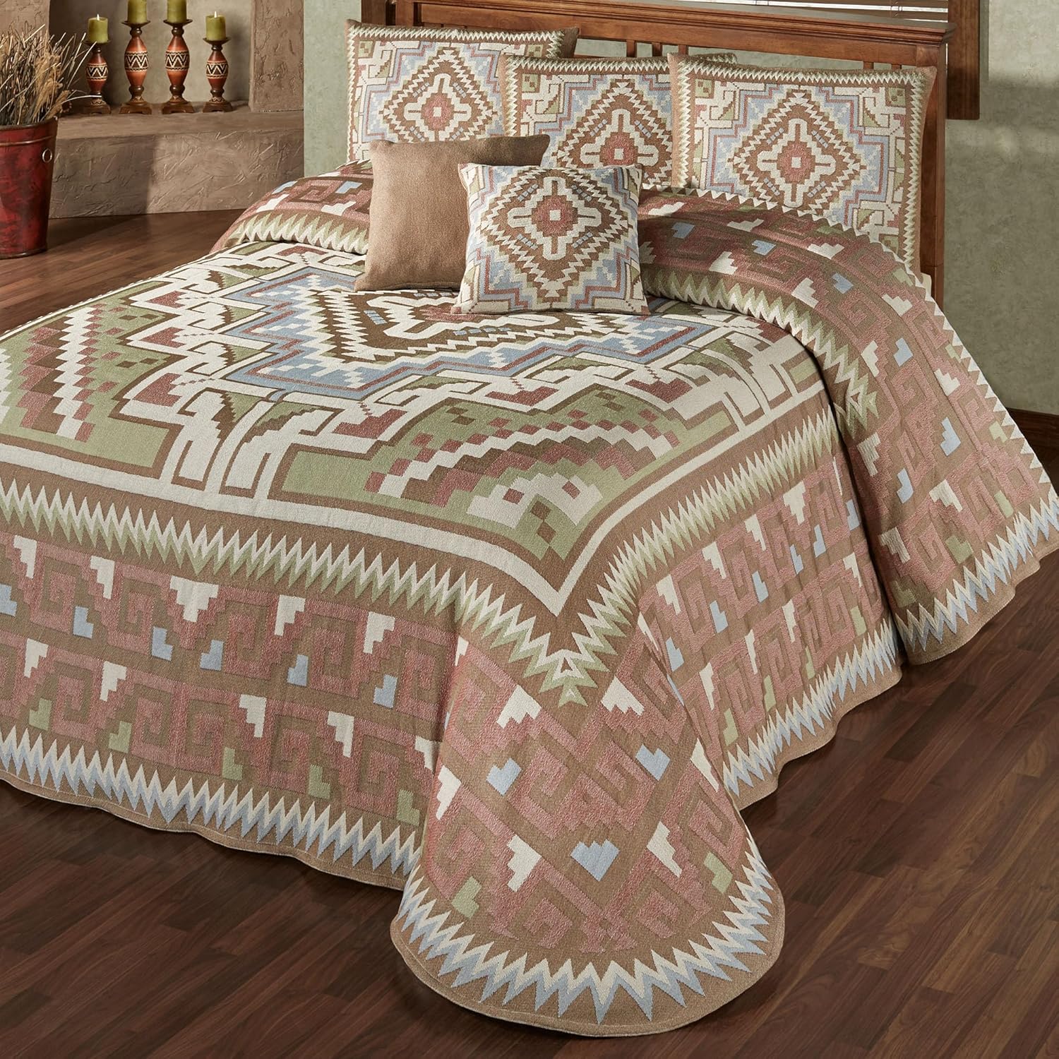 Touch of Class Valley View Southwestern Grande Bedspread Multi Warm 24 Inch Drop Cotton/Polyester Bedspread | Queen Bedspread Only