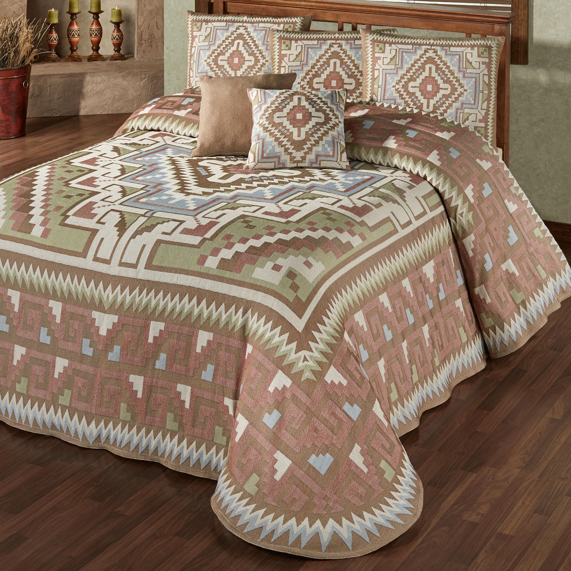 Touch of Class Valley View Southwestern Grande Bedspread Multi Warm 24 Inch Drop Cotton/Polyester Bedspread | Queen Bedspread Only