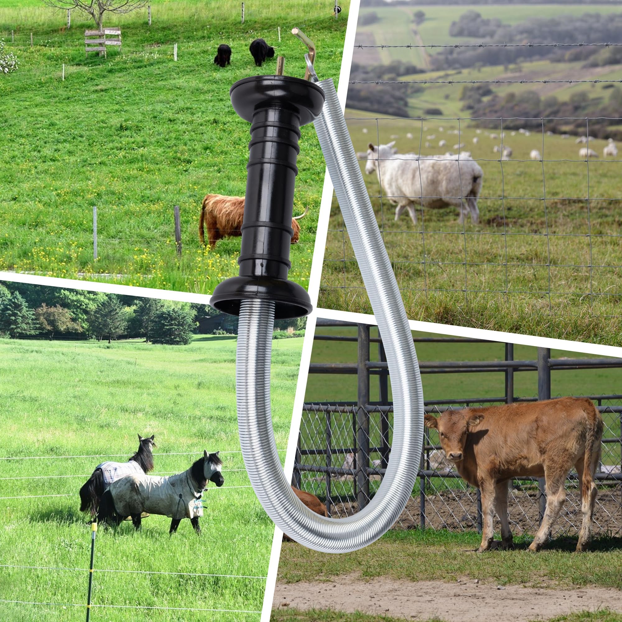 Lot de 2 poignées de portail de clôture électrique avec ressort de serrage de 5 m, avec isolateurs de poignée de portail et connecteur, convient pour clôture de pâturage et clôture de jardin