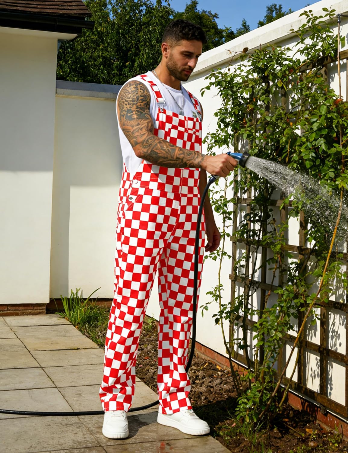 Overalls for Men Checkered Jumpsuits Stretchy Rompers Work Bibs Coveralls Plaid Overol Para Hombre